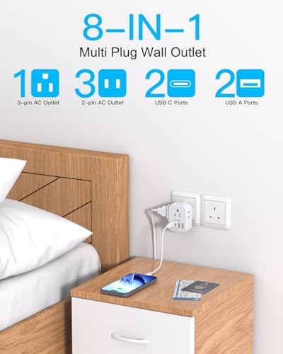 Cruise-Ready Power Solution: One Beat Multi Plug Wall Outlet Extender with 4 AC Outlets & 4 Fast USB-C Ports – Compact, Lightweight Travel Power Strip for Seamless Charging on Board – Non-Surge Protector for Enhanced Safety and Compliance