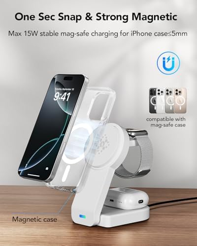 Ultimate 3-in-1 Foldable Wireless Charging Station for Apple Devices – Sleek Magnetic Dock for i Phone 16/15/14/13/12, Apple Watch Series 10/Ultra 2/Ultra/9/8/7/6/5/4/SE/SE 2, and Air Pods 4/3/Pro/2 – Fast, Portable, and Clutter-Free Charging Solution for Home or Travel