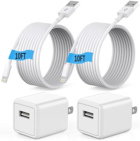 Apple MFi Certified 10 ft Lightning Charger Cable – Dual Pack Fast Charging Cords with USB Wall Adapters for i Phone 14/13/12/11 Pro Max/SE/i Pad – Ultimate Convenience & Speed for All Lightning Devices