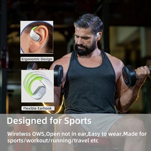 OWS M82 Open Ear Wireless Earbuds – Cutting-Edge Bluetooth 5.3 with 55-Hour Battery Life for Extended Enjoyment, Powerful Deep Bass for Music Lovers, Ergonomic Over-Ear Fit with Secure Earhooks for Active Lifestyles, Advanced ENC Noise-Canceling Mic for Crystal Clear Conversations, Perfect for Fitness and Outdoor Enthusiasts (White) – Elevate Your Listening Experience with Superior Comfort and Premium Sound Quality