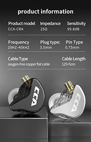 Premium CCA CRA In-Ear Monitor Earphones – Ultra-Thin Dynamic Driver for Superior Clarity & Deep Bass, Tangle-Free Removable Cord with Mic for Seamless Calls, Ergonomic Design for Extended Comfort & Compatibility Across Devices