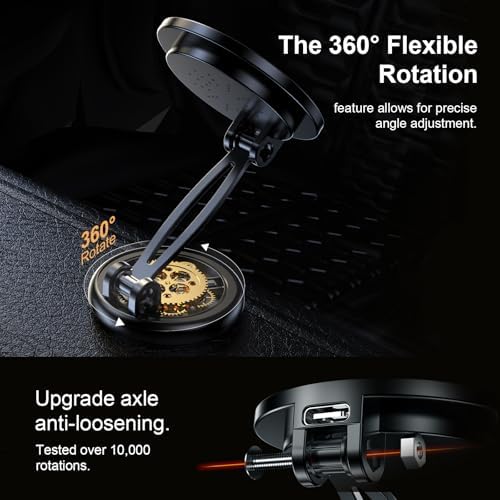 15 W Fast Wireless Magnetic Car Charger with 360° Rotatable Phone Mount – Premium Zinc Alloy Hands-Free Holder for Effortless Driving Convenience and Enhanced Smartphone Compatibility