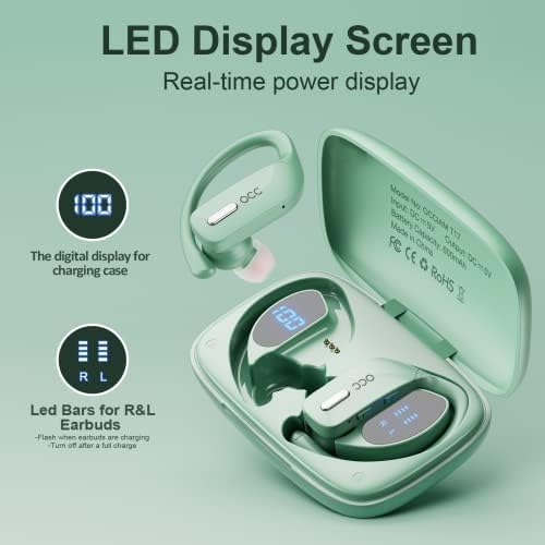 Unleash Your Potential with occiam Waterproof Wireless Earbuds – 48-Hour Playtime Bluetooth Headphones for Sports & Workout, Featuring Built-in Microphone and LED Display for Seamless Connectivity