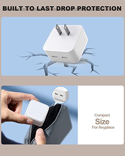 Rapid Charge i Phone 15 & 16 Dual USB-C Adapter Set – 40 W Fast Charging Block with Two 10 FT Cables for i Pad & i Phone Accessories – Optimal Power Delivery for i Phone 15 Pro/Pro Max & i Pad Mini/Air/Pro – Portable Convenience & High Compatibility