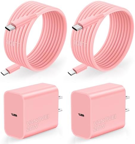 Rapid Charge Power Duo: 6 FT USB-C Wall Charger & Cables for i Phone 16, 15, Pro Max, i Pad Pro, Samsung S23 & Android – Unmatched Speed & Universal Compatibility for All Devices – Perfect for Home & Travel Use