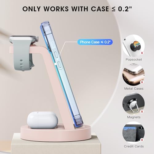 Sleek 3-in-1 Wireless Charging Station for i Phone & Apple Watch – Fast Charging Dock for Air Pods 11-16, Pro Max Models – Stylish Rose Finish & Space-Saving Design for Efficient Device Organization