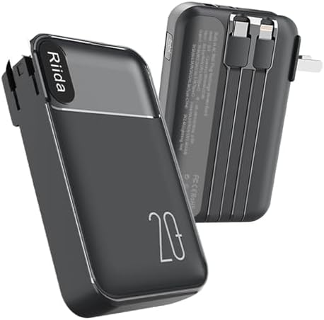 High-Capacity 20000 m Ah Portable Charger with Built-in Cables & Fast 22.5 W Charging – Multi-Device Travel Power Bank with LED Display, 4 Outputs for i Phone 16/15/14/13, Samsung, Android, i Pad – Ultimate Convenience in Sleek Black