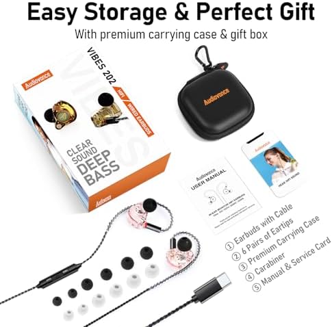 Unleash Exceptional Sound Quality with Vibes 202 MC USB-C Wired Earbuds: Premium Hi-Fi Audio, Advanced Noise Isolation, Ergonomic Comfort for i Phone 15/16 – Built-In Microphone for Effortless Communication & Durable Silver-Plated Cable – Includes Portable Case for On-the-Go Convenience
