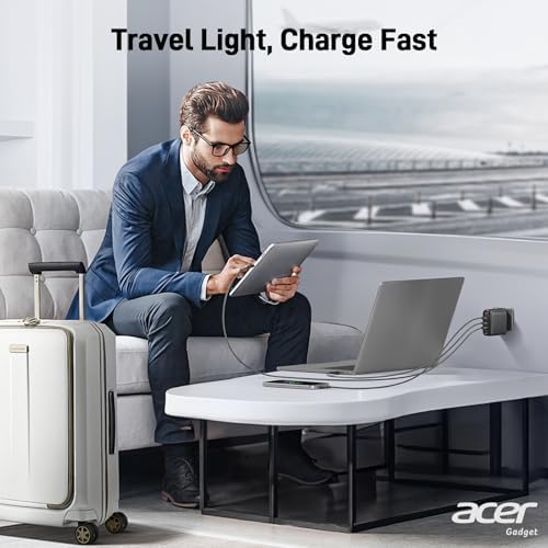Acer 100 W Ga N II USB-C Charger with 4-Port Extension Cable – Ultra-Fast Charging for Mac Book Pro/Air, i Phone 16, Galaxy S24, i Pad Pro, Acer Nitro 5 – Compact & Versatile Power Solution for Home, Office, and Travel – Safe, Efficient, and Convenient Charging with Foldable Design and Removable Cord