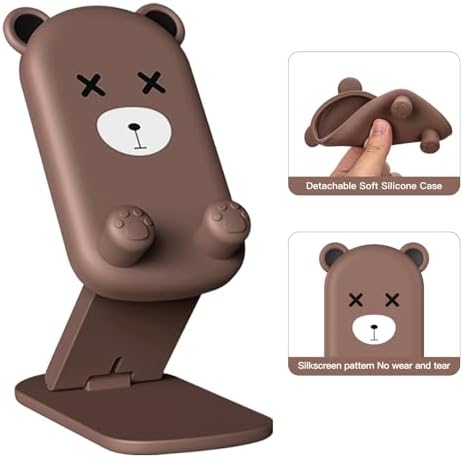 Cute Cell Phone Stand Foldable Adjustable Animal Phone Holder for Desk Silicone Protection Compatible with iPhone 16 15 14 13 12 Pro Max iPad Tablet Desk Accessories (Green Bear) – Enhanced Compatibility and Speed
