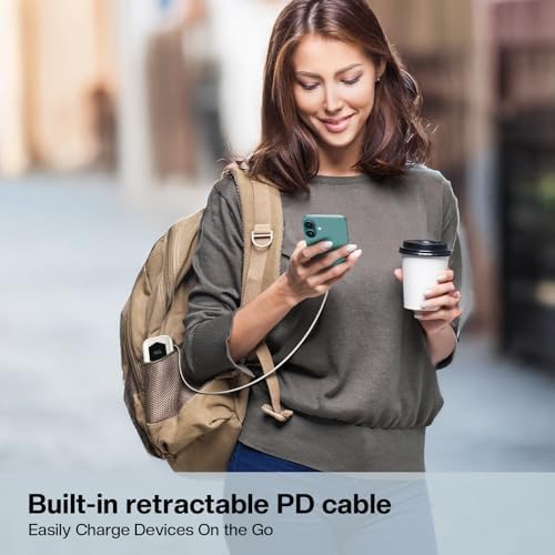 Ultra-Fast 2025 Portable Power Bank 10000 m Ah with Integrated Retractable PD Cable – 35 W Quick Charge Solution for i Phone, Samsung, Android, i Pad & Mac Book – Dual Device Charging Capability & Intelligent LED Power Indicator (Chic Blue)