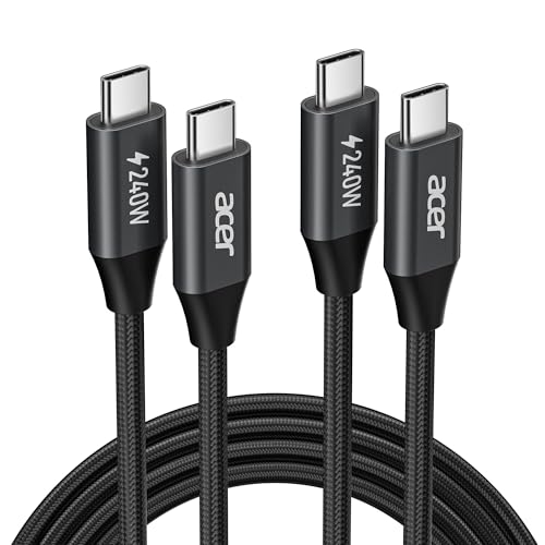 Acer 240 W USB-C Fast Charging Cable (10 FT, 2-Pack) – Premium Nylon Braided Type-C Charger for i Phone 16/15 Pro Max, Galaxy S25/S24, Mac Book Pro/Air, i Pad, and More – Ultimate Durability and High-Speed Performance