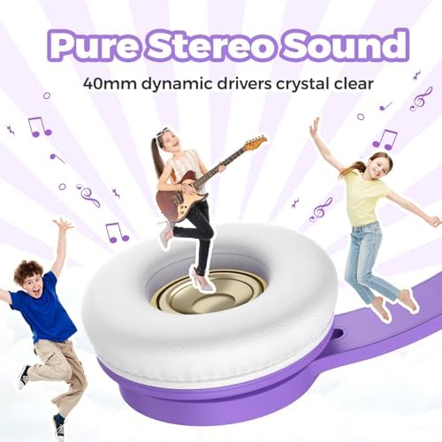 Tune Flux Safe Sound Kids Headphones – Wired Toddler Audio Gear with 85 d B Volume Limiting for Hearing Protection – Comfortable Foldable Design in Purple for School, Travel, and Tablet Use – Premium Stereo Sound for Young Listeners