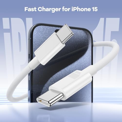 6-Foot USB C Cable for i Phone 15 – 3-Pack Durable Woven Fast Charging Solution for i Phone 16, Mac Book Pro, and Samsung Galaxy S23 Ultra – Optimal Length for Home, Office, and Travel Use – 60 W Power Delivery & High-Speed Data Transfer