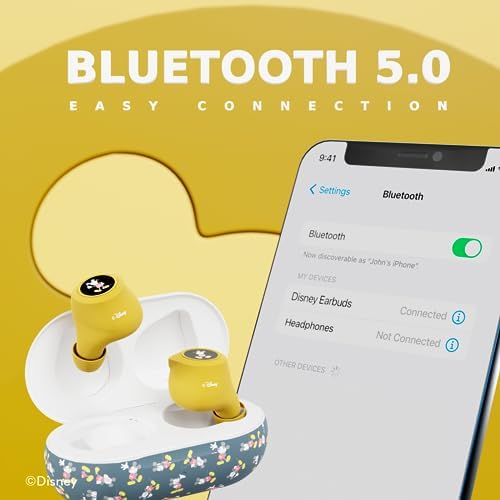 Discover the Magic of Mickey Mouse with Wireless Bluetooth Earbuds – Premium Sound Quality, Ergonomic Design, and 30 Hours Playtime – Perfect for Disney Enthusiasts and Gift Giving – Universal Compatibility for All Devices Including Smartphones and Tablets