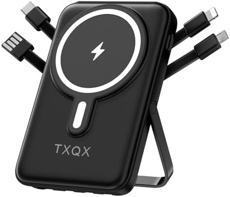 Ultra-Sleek 10000 m Ah Wireless Magnetic Power Bank – Fast Charging Portable Charger with Built-in Cables & LED Display – Compatible with i Phone 16/15/14/13/12/Pro/Mini/Pro Max (Purple) – Convenient On-the-Go Power Solution with Integrated Stand and Mag-safe Technology