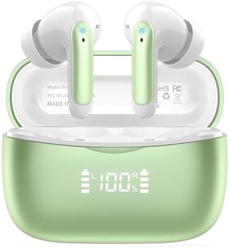 Experience the Future of Sound with Weur Ghy Bluetooth 5.3 Wireless Earbuds – Advanced 4-Microphone ENC Noise Cancellation, 56-Hour Playtime, IPX7 Waterproof Design, Instant USB-C Charging, and LED Battery Indicator for Ultimate Performance in Every Environment