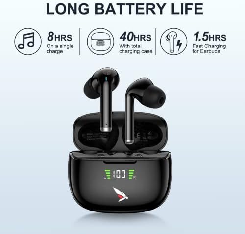 Dragon Wings True Wireless Earbuds with ANC – Bluetooth 5.2 Hi-Fi Stereo Sound, 40-Hour Playtime, IPX6 Waterproof Design, Ergonomic Fit, Smart Touch Controls & Wireless Charging Case for Ultimate Audio Freedom