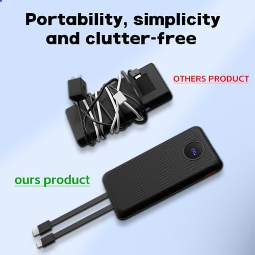 Versatile 10,000 m Ah Portable Power Bank with Integrated Cables – Ultra-Fast Charging for i Phone, Samsung Galaxy, Google Pixel, LG, and More – Compact, Travel-Friendly Design with LED Display – Multi-Device Support with Dual Inputs and 4 Outputs for Ultimate Convenience – Enhanced Safety Features for Secure Charging on the Go