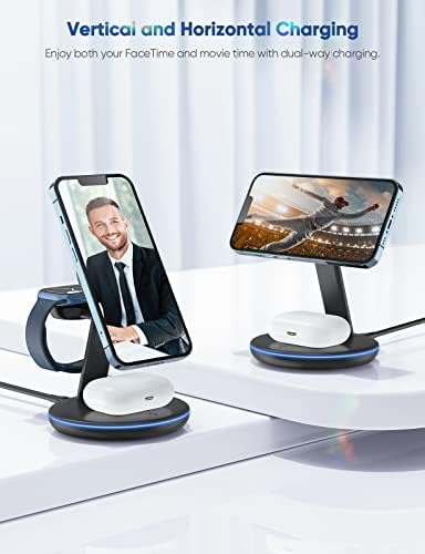 Ultimate 3-in-1 Mag-Safe Charging Station for Apple Devices – Rapid Wireless Charger for i Phone 16/15/14/13/12, Apple Watch Series 10-2 SE & Air Pods Pro/4/3/2 – Modern Design for Enhanced Charging Efficiency Transform your charging routine with our advanced 3-in-1 Mag-Safe Charging Station, expertly designed to provide rapid power for your i Phone, Apple Watch, and Air Pods. Featuring high-speed wireless technology, this sleek charging hub eliminates clutter while enhancing your workspace’s aesthetics. Benefit from innovative magnetic alignment that guarantees secure device placement and stability during charging sessions. Constructed from premium, durable materials, this versatile charger not only optimizes performance but also seamlessly complements your home or office decor. Ideal for busy professionals, tech enthusiasts, and anyone looking for a streamlined charging solution, this multifunctional station combines efficiency, style, and convenience in one powerful package. Say farewell to tangled cables and elevate your charging setup to new heights with this all-inclusive charging solution that meets the demands of modern lifestyles.
