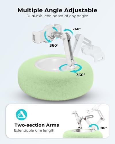 Viozon 360° Adjustable Tablet Stand Pillow in Pink – Plush Fabric Holder for 4.7″-13″ Devices, Perfect for i Pad, i Phone, Samsung, Google, and Kindle – Versatile Bedside Companion with Detachable Snack Bowl for Ultimate Comfort and Convenience