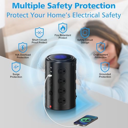 Advanced Surge Protector Power Strip with 15 W Wireless Charging Station – 16 AC Outlets & 5 USB Ports (Including 2 USB-C) for Optimal Home, Office, and Dorm Room Use – 10 FT Cord for Enhanced Flexibility and Speedy Device Charging