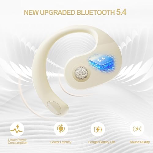Experience Next-Level Awareness with GGSTOPWATER Open Ear Bluetooth 5.4 Earbuds – Ultra-Lightweight, IPX5 Waterproof Sports Headphones Featuring Ergonomic Earhooks and Built-In Microphone for Optimal Comfort and 48-Hour Playtime, Ideal for Running, Workouts, and Daily Commutes (Black)