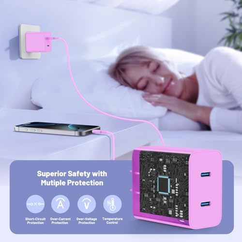 Dual-Port 45 W USB-C Wall Charger for Samsung Galaxy S25/S24 Ultra – Super Fast Charging with 2-Pack 6.6 ft Cables, PD 3.0 & PPS Technology for Enhanced Compatibility and Performance – Ideal for Mobile Professionals and Families
