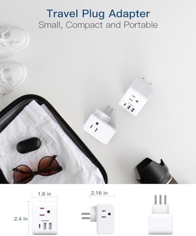 Ultimate European Travel Plug Adapter Set – Dual Pack Universal Power Converter with 3 AC Outlets and 3 USB Charging Ports (including USB-C) for Efficient Power Solutions in Italy, Spain, France, Germany, and Iceland – Essential Accessory for Global Travelers Seeking Versatile Compatibility and Rapid Charging Efficiency