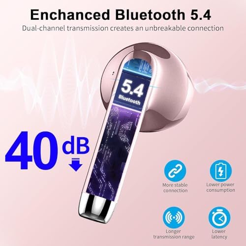 Experience Unmatched Audio Freedom with Rose Gold Bluetooth 5.4 Earbuds – 30-Hour Playtime, IP7 Waterproof, and Advanced ENC Noise Cancellation for Impeccable Call Clarity – Perfect for Active Android and i OS Enthusiasts Seeking Premium Comfort and Superior Sound Quality