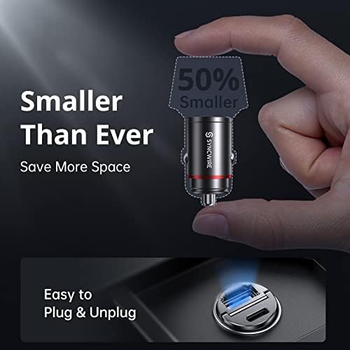 Compact USB C Car Charger by SYNCWIRE – 60 W Fast Charging Adapter with PD 30 W & QC 30 W Capabilities for i Phone 16 Pro Max, Samsung S25/S24, Google Pixel & i Pad – All-Metal Design for Ultimate Durability – Dual USB Ports for Multi-Device Charging – Essential Road Trip Accessory with LED Status Indicator