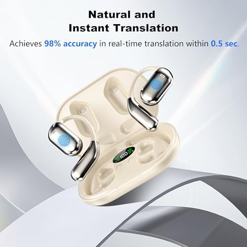 Revolutionary AI Translation Earbuds: Advanced Bluetooth 5.4 Headphones with Instant 144-Language Communication, Superior Noise Cancellation, and Exceptional Comfort – Perfect for Travelers, Business Professionals, and Active Lifestyles (Beige) – Experience Crystal-Clear Sound and Effortless Connectivity for Global Conversations