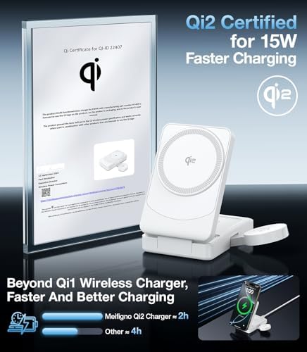 Revolutionize Your Charging Routine with the Qi2 Certified 3 in 1 Foldable Wireless Charger – Seamless Mag Safe Compatibility for i Phone 12-16, Apple Watch & Air Pods, 15 W Fast Charging Power, Includes 30 W Adapter for Ultimate Efficiency and Portability