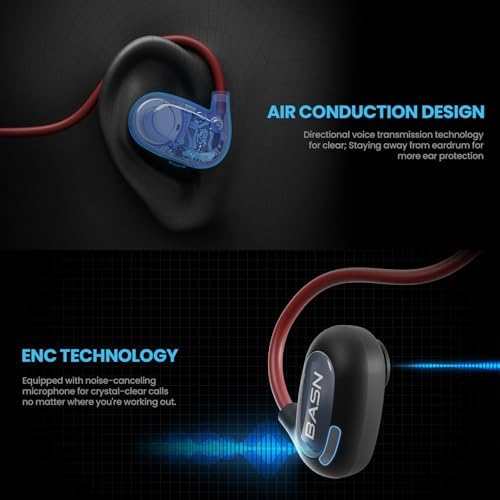 BASN Air S1 Wireless Open Ear Headphones – Advanced Bluetooth 5.3 Technology for Seamless Audio Connectivity – Dynamic 16.2 mm Speakers Delivering Premium Sound Quality – IPX5 Sweat and Water Resistant for Ultimate Durability – Lightweight Ergonomic Design with Enhanced ENC Technology for Crystal Clear Communication – Ideal for Fitness, Running, Cycling, and Outdoor Activities