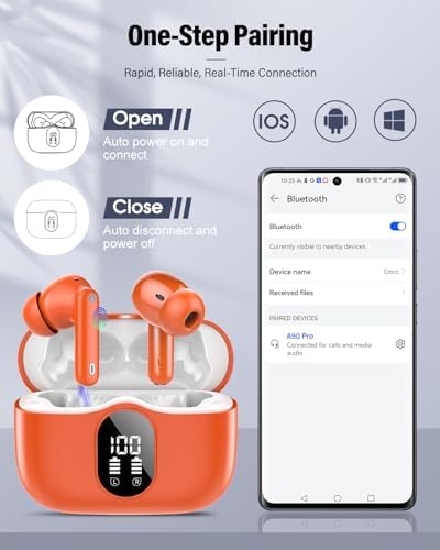 Elevate Your Audio Experience with Rose Gold Wireless Earbuds – Bluetooth 5.4 Connectivity, IP7 Waterproof Protection, and 36-Hour Playtime – Perfect for Active Lifestyles, Sports, and Seamless Communication – Stylish Comfort and Superior Noise-Cancellation for Uninterrupted Listening