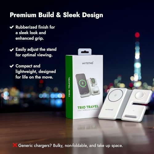 Versatile 3-in-1 Wireless Charging Station – 15 W Foldable Fast Charger for i Phone 15/14/13/12 Series, Apple Watch & Air Pods – Compact Travel Essential with Mag Safe Compatibility & Stylish Design for Seamless Device Powering