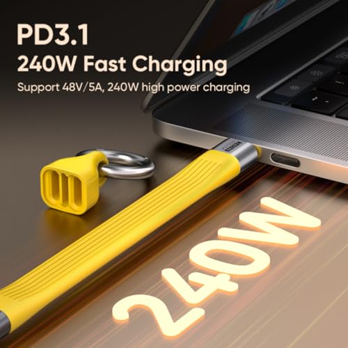 USB 4.0 Date Cable Portable Keychain 0.42ft, 240W 5A Fast Charging USB C Cable, 40Gbps Data Transfer, 8K 60Hz Video Display for iPhone 16 15 Pro Max, iPad, Thunderbolt 4/3, Hub, External SSD (Black) – Enhanced Compatibility and Speed
