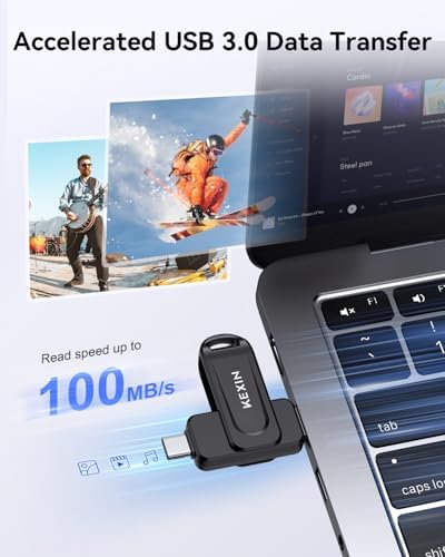 KEXIN 256 GB Dual USB C Flash Drive – Versatile High-Speed 100 MB/s Memory Stick for i Phone 15/16, Tablets & Game Consoles – Swivel Design for Maximum Portability and Compatibility