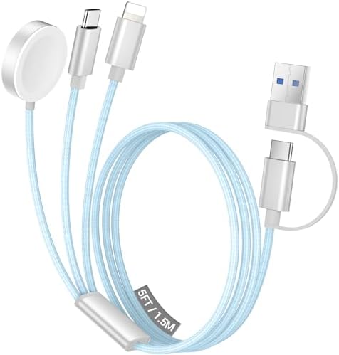 Temdan 3-in-2 USB C Charging Cable: Versatile Multi-Device Charger for Apple Watch Ultra, SE & i Phone 12-16 – Rapid Charge, Compact Travel Essential – Stylish Pink Smartwatch Accessory for On-the-Go Power Solutions