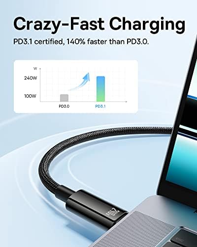 Baseus 240 W PD 5 A Fast Charging USB C Cable – 6.6 ft Nylon Braided Type C Charger for i Phone 16/15 Pro, Mac Book, i Pad Pro/Mini, Samsung Galaxy S23/S22+ – High-Speed Data Transfer & Universal Compatibility for Ultimate Convenience and Durability