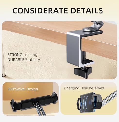 Premium Adjustable Tablet Stand with 360° Rotation – Ultra-Sturdy Aluminum Holder for i Pad, Kindle & More – Ergonomic Desk Mount for Enhanced Comfort and Stability – Fits 4-13″ Devices – Ideal for Video Calls, Multitasking & Entertainment – Elevate Your Viewing Experience with Non-Slip Base