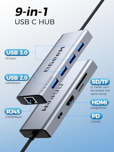 Unlock Seamless Connectivity with the QGee M 9-in-1 USB C Hub – The Ultimate Multi-Port Adapter for High-Speed Data Transfer, 4 K HDMI Output, and 100 W Power Delivery – Perfectly Compatible with Mac Book Pro, Air, i Pad, Dell, HP, Lenovo, and Chromebook – Compact, Stylish Blue Design for On-the-Go Professionals and Creatives