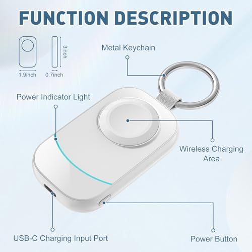 Portable Keychain Charger for Apple Watch – 2500 m Ah Fast Wireless Power Bank for Series 10, 9, SE & Ultra 2 – Essential Travel Companion for Effortless Charging Anytime, Anywhere – Lightweight, Durable, and User-Friendly Design for Active Lifestyles – Versatile Smartwatch Charging Solution