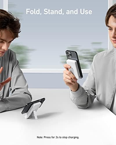 Anker 633 Magnetic Power Bank: 10,000 m Ah Foldable Wireless Charger with 20 W USB-C Fast Charging and Built-in Stand, Mag Safe-Compatible for i Phone 16/15/14/13/12 Series – Ultimate Portability and Efficiency for On-the-Go Charging