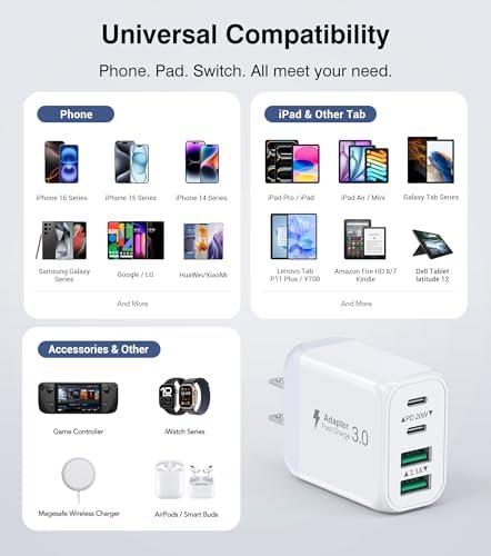 40 W USB-C Power Hub Duo: Versatile Fast Charging Station with 4 Ports for i Phone, i Pad, Air Pods & Apple Watch – Compact Travel Charger with Safety Features for Efficient Device Charging