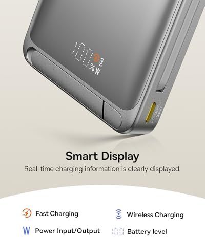 Baseus Magnetic Portable Charger for i Phone – 5,000 m Ah Qi2 Certified Wireless Power Bank with 15 W Mag Safe Compatibility & 20 W USB-C Fast Charging for i Phone 16/15/14/13/12 – Sleek, Lightweight Design for On-the-Go Power Solutions