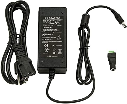 12 V 5 A UL Listed Power Supply with 4-Way Splitter Pigtail Cable – Ultimate Adapter for CCTV Surveillance and LED Lighting Solutions – Reliable Performance & Enhanced Device Compatibility for Security Systems