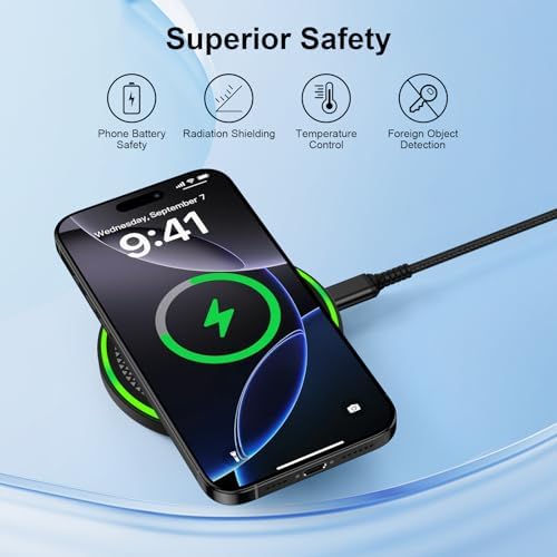 Ultimate 15 W Fast Wireless Charging Pad for Google Pixel 9 Pro, Samsung Galaxy S25 Series, and i Phone 16 – Case-Friendly, Non-Slip Design with Smart Safety Features for Efficient Power Delivery and Device Protection