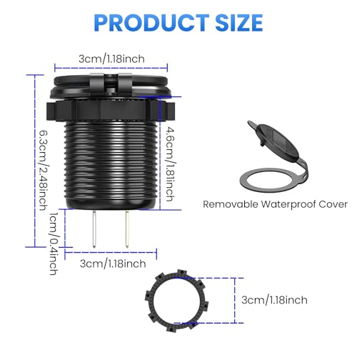 Upgrade Your Charging Experience: 12 V USB Charger with 4 High-Speed Ports, Durable Aluminum Alloy Design, LED Voltmeter for Real-Time Voltage Monitoring – Versatile Solution for Cars, Boats, RVs, Trucks, and More