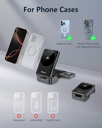 Next-Gen Qi2 15 W 3-in-1 Magnetic Wireless Charger for Apple Devices – Ultra-Fast Charging Station for i Phone 16/15/14/13/12, Apple Watch, and Air Pods – Compact, Foldable, and Lightweight Design for Travel – Includes 45 W USB-C Power Adapter and Type-C Cable – Effortlessly Eliminate Cable Clutter with Enhanced Compatibility and Speed